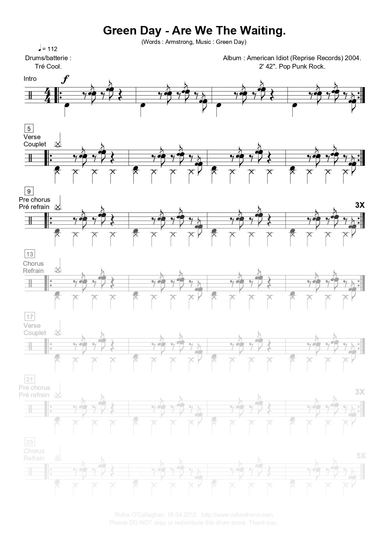 Partition de batterie - Green Day - Are We The Waiting