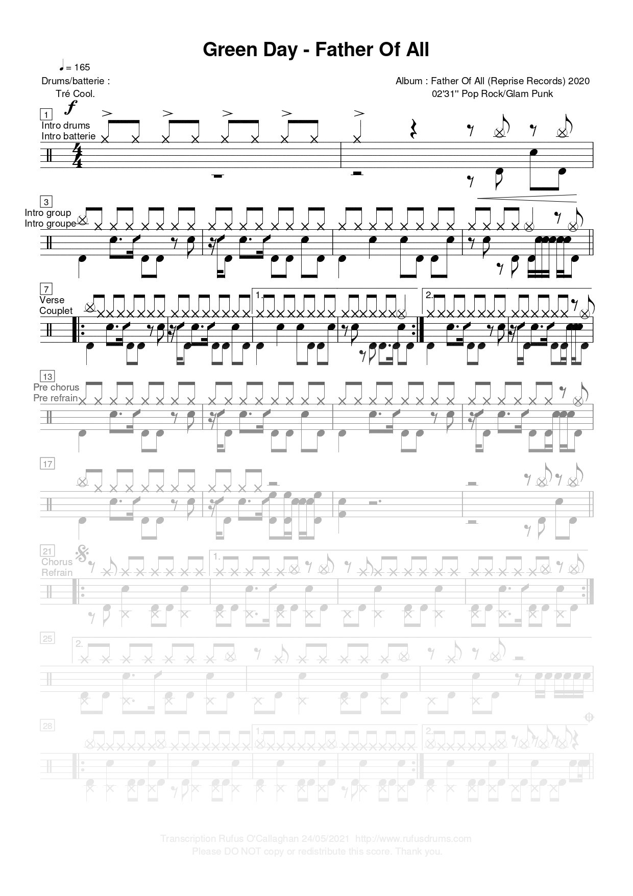 Partition de batterie - Green Day - Father Of All