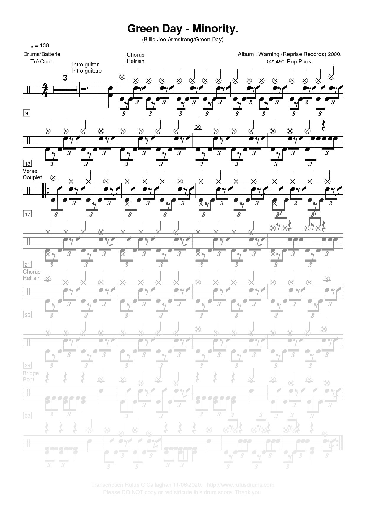 Partition de batterie - Green Day - Minority