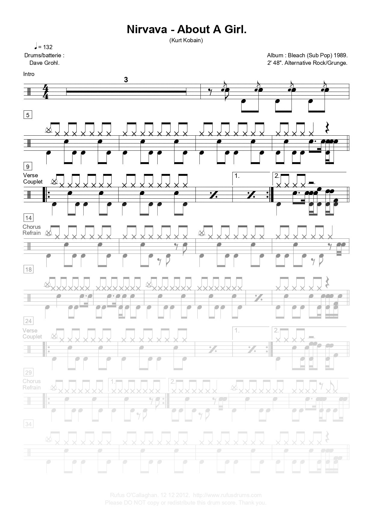 Partition de batterie - Nirvana - About A Girl