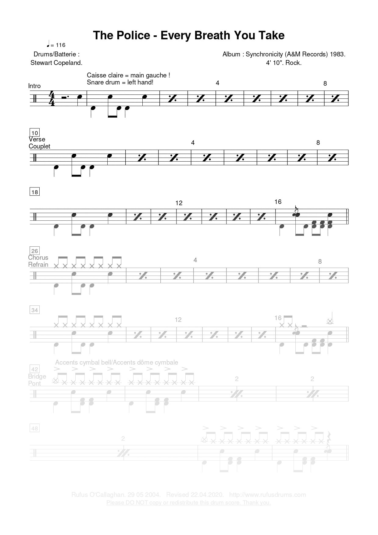 Partition de batterie - Police, The - Every Breath You Take