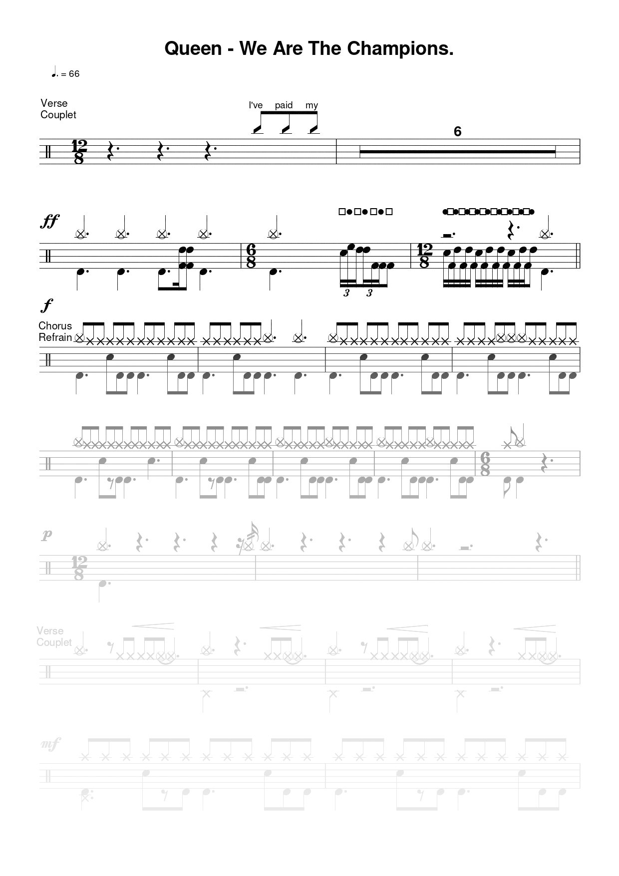 Partition de batterie - Queen - We Are The Champions