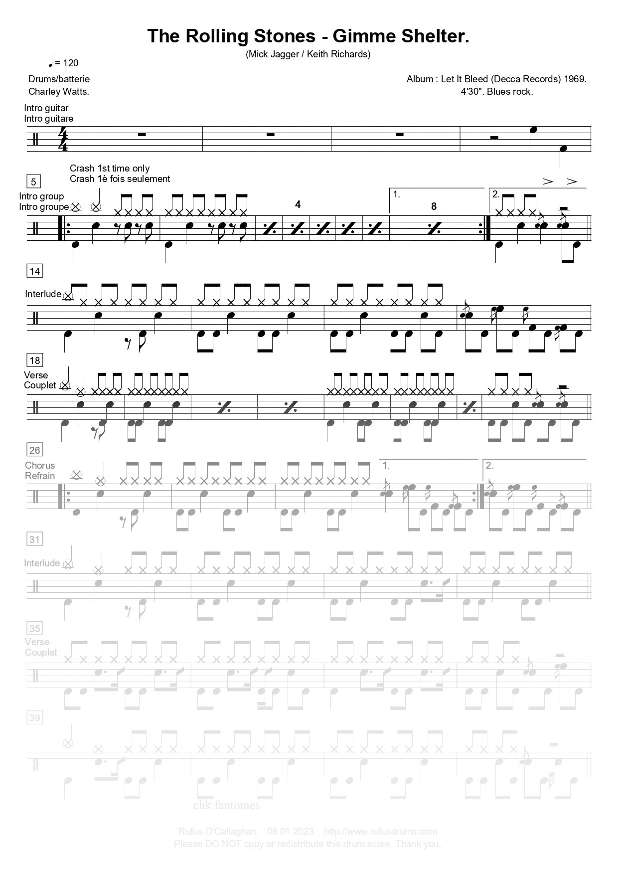 Partition de batterie - Rolling Stones, The - Gimme Shelter