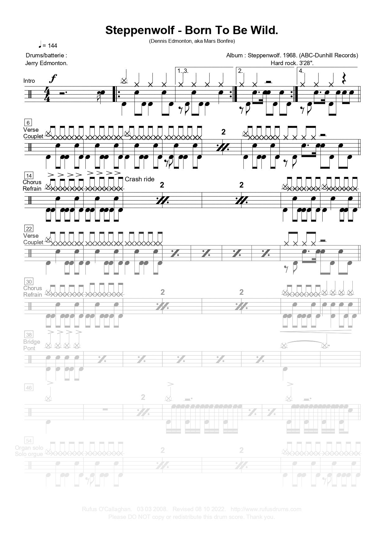 Partition de batterie - Steppenwolf - Born To Be Wild
