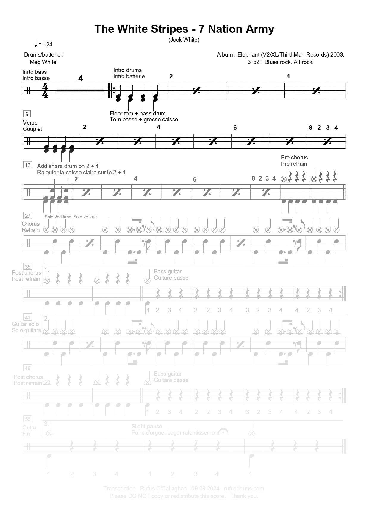 Partition de batterie - White Stripes, The - Seven Nation Army